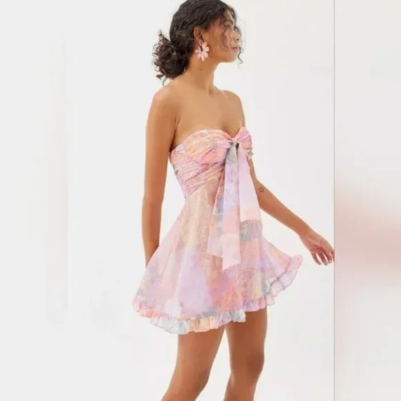 For Love & Lemons Teagan Mini Dress Chiffon Strapless Coquette NWT 2X Plus Size - Picture 9 of 9